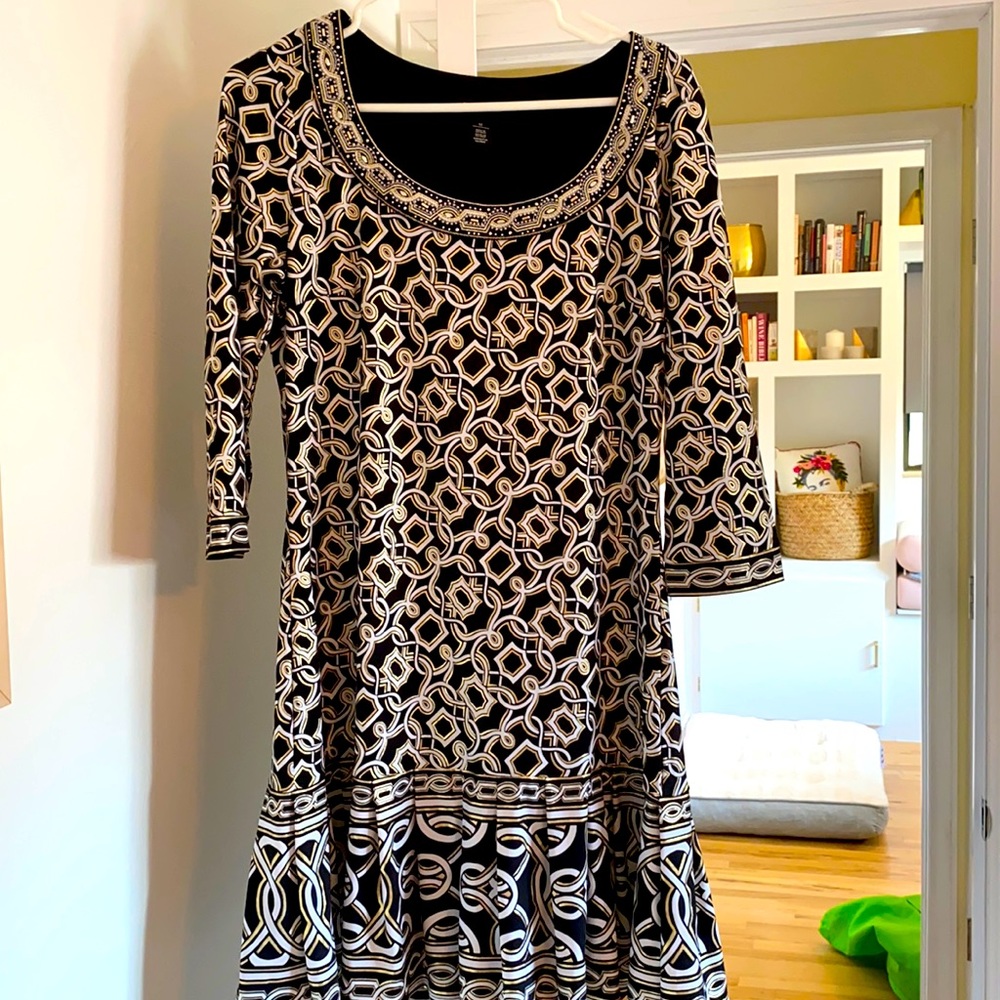 Black, white and gold dress